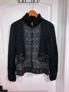 Black & Grey Knit Alpaca Zip Up Sweater Simply Natural Designs - size M